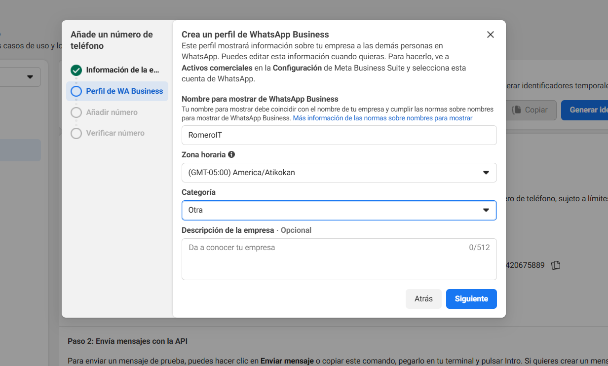 Configuración del perfil WhatsApp Business